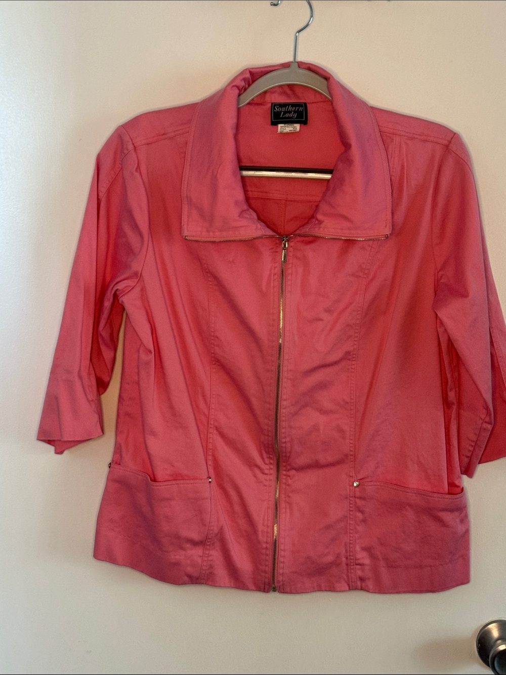 Southern Lady Coral-Pink Zip Front Utility Jacket